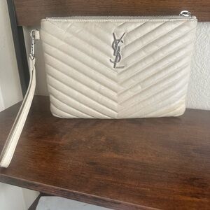 Yves Saint Laurent Cream Quilted Leather Wristlet
